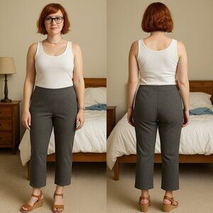 Nanette Lepore Gray Textured Knit Pull On Pants Women’s Large Crop Stretch